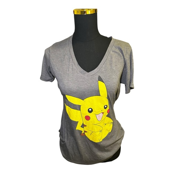 Mighty Fine Charcoal T-Shirt with Pikachu Pokémon Graphic - Picture 1 of 4